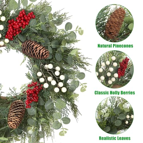 22-Inch Artificial Christmas Wreath for Front Door with Pinecones