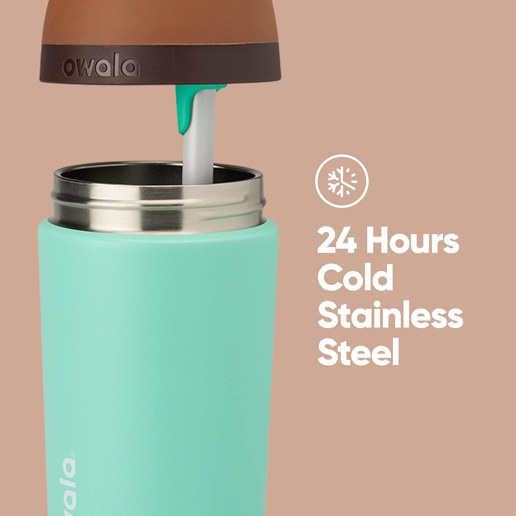 Owala Kids Insulated Stainless Steel Water Bottle - 14-Ounce with Straw & Locking Lid | Brown/Teal