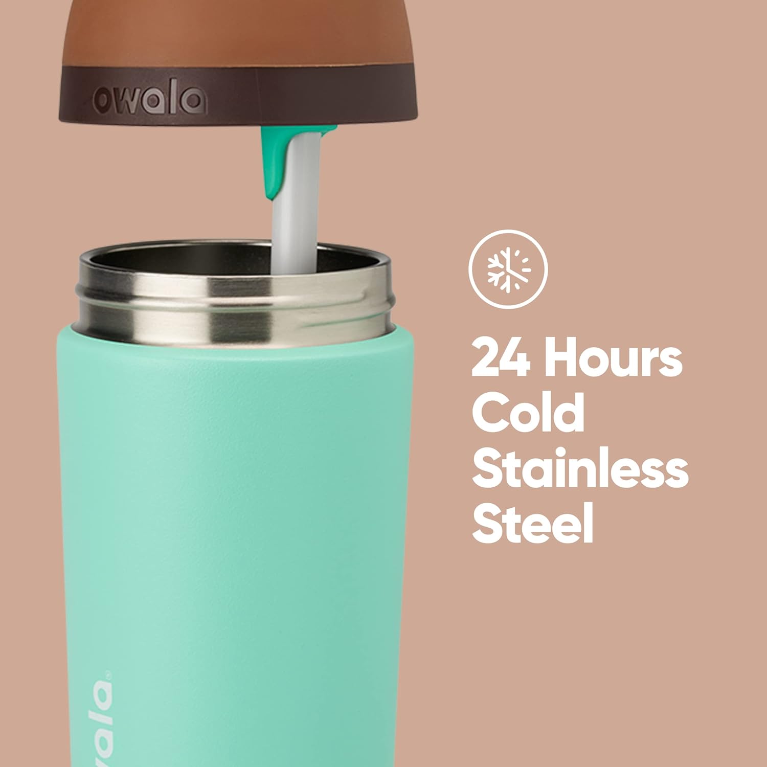 Owala Kids Insulated Stainless Steel Water Bottle - 14-Ounce with Straw & Locking Lid | Brown/Teal