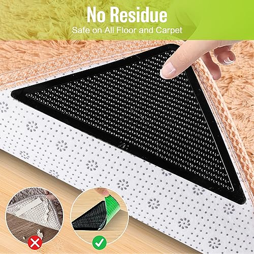 8 Pcs Non-Slip Rug Grippers, Reusable Washable Carpet Tape for Hardwood Floors