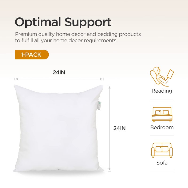 Acanva Throw Pillow Insert Premium Stuffer Sham Square Form for Decorative Cushion Bed Couch Sofa Chair