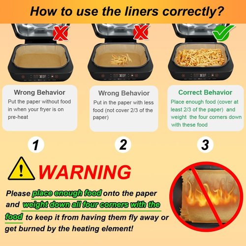 BYKITCHEN Air Fryer Liners - Set of 100 Rectangle Parchment Paper for Ninja Foodi Smart XL Grill