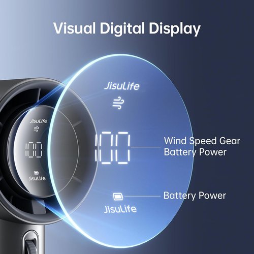 JISULIFE Handheld Fan - Pro Series with 1-100 Speed Control, Metal Body, Digital Display | 5000mAh Battery, Grey