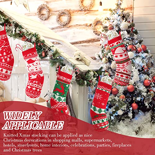 Cindeer 8 Pack 18 Inch Knit Christmas Stockings Santa Snowman Reindeer Holiday Decor