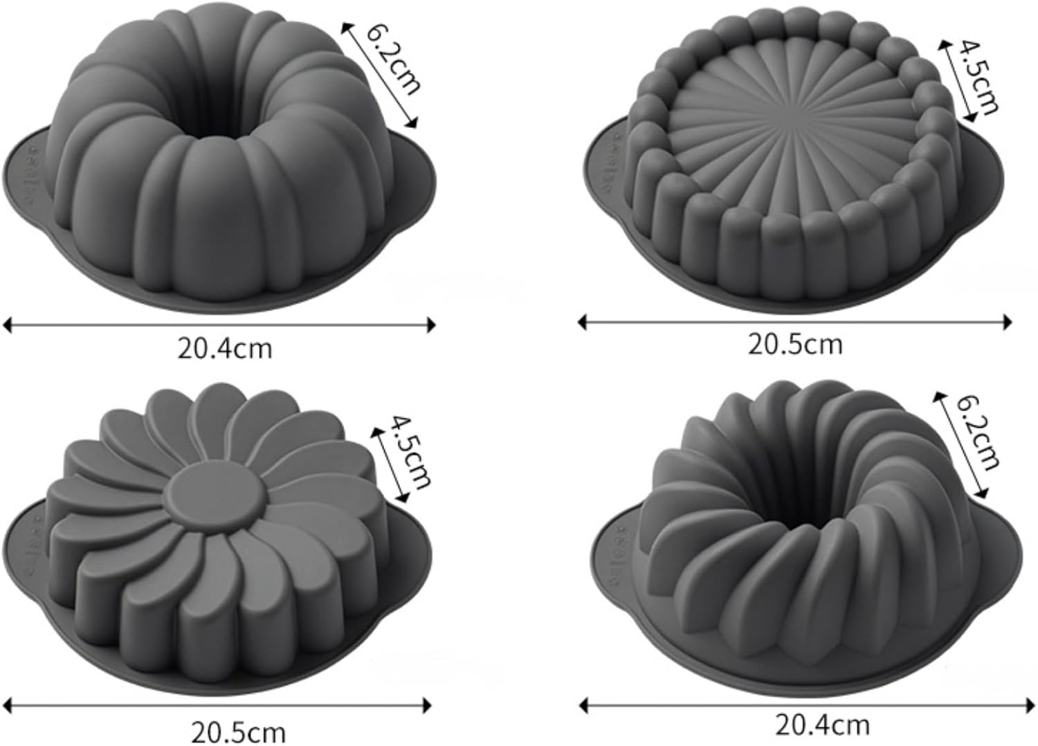 Skiennix Silicone Fluted Baking Pans - Non-Stick 4 Pack for Cakes, Bread & Jello | Round Molds