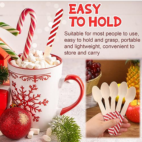 Umigy 100 Pcs Christmas Disposable Wooden Spoons 5.5'' Red White Stripe (Variation: Red White Stripe)