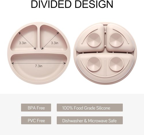 Eascrozn Toddler Plates - 3 Pack Divided Suction Plates | Food Grade Silicone, BPA Free, Non-Slip, Dishwasher Safe