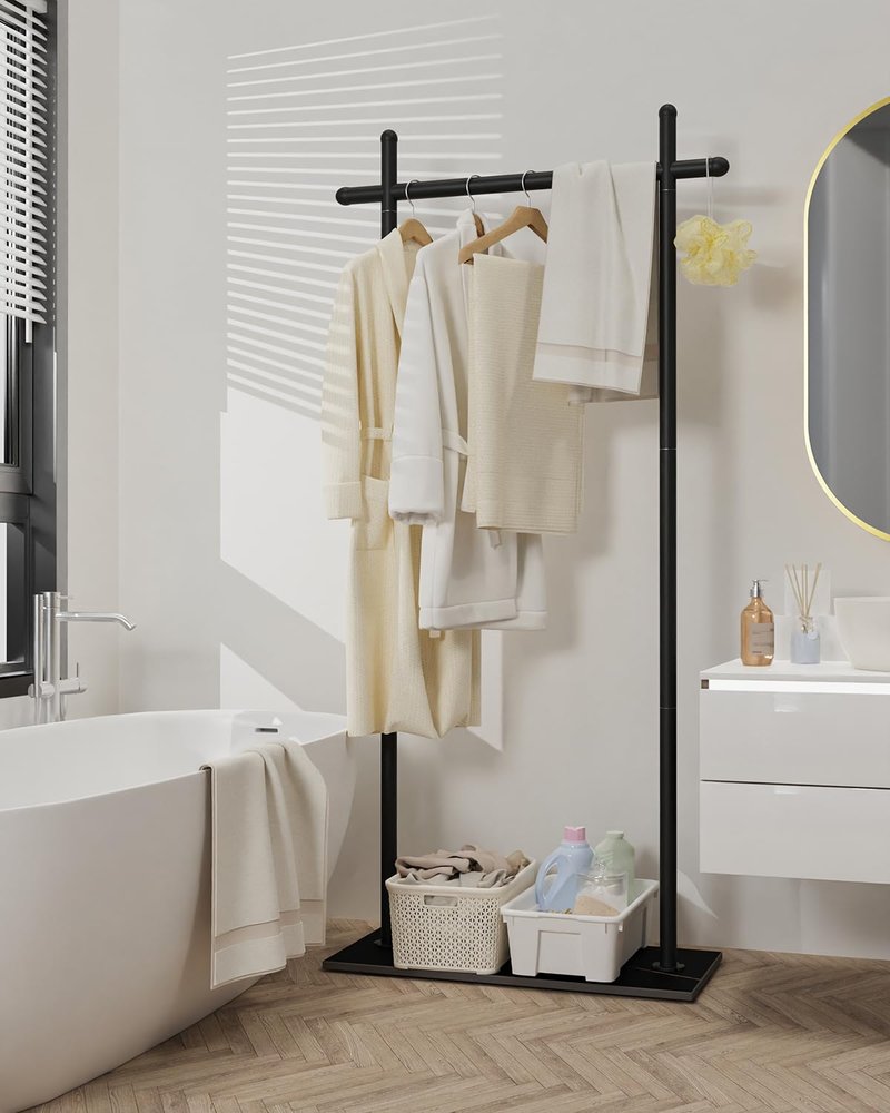 ENUMAIL Coat Rack Freestanding with Natural Rock Base, Metal Coat Hanger Stand, Industrial Garment Rack, Clothes Tree for Bedroom Living Room Office To Hang Clothes, Hats, 68.9in, Black, Large