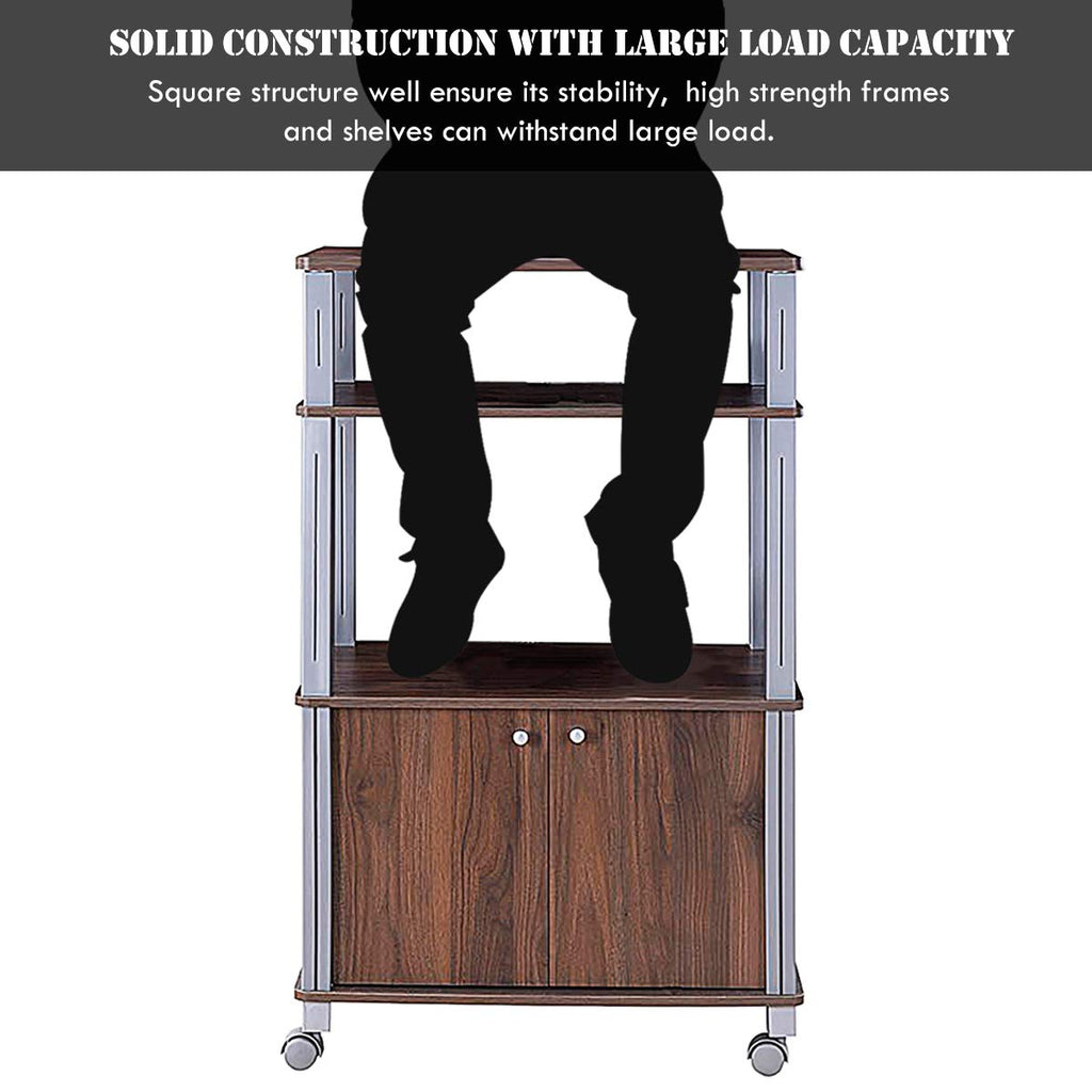 Giantex Rolling Kitchen Bakers Rack Microwave Oven Stand Utility Shelf on Wheels Storage Cart Spice Workstation Organizer with 2-Tier Shelf and Cabinet, Kitchen or Dining Room Furniture (Walnut)