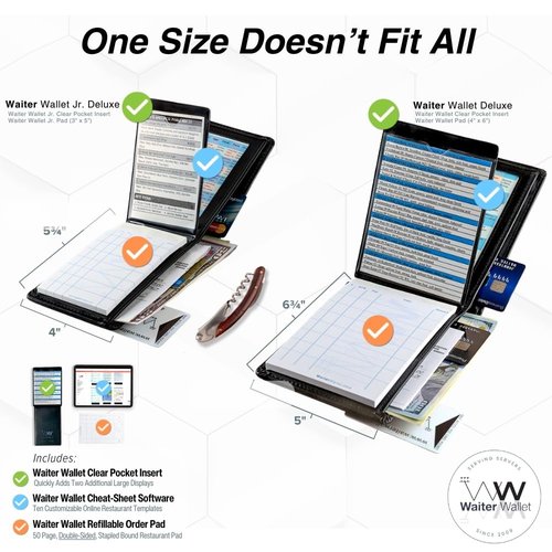 Waiter Wallet Deluxe (Pink) Server Book Organizer with Clear Pocket Insert for Waiters and Waitresses | Includes Restaurant Guest Order Pad | Medium Size fits Apron Pockets | 4.75" x 6.75"