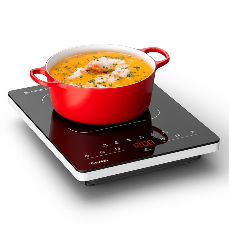TOPWISH Portable Electric Stove,110V Electric Hot Plate Single Burner Electric Cooktop Countertop Burner with 6 Preset Functions,10 Power Levels,LED Touch Control, Child Lock &Timer