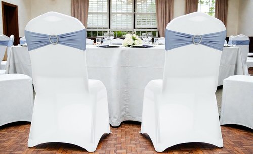 MDS Premium Spandex Chair Sashes - Stretchy Bow Covers with Buckle Slider | Pack of 25 - Dusty Blue