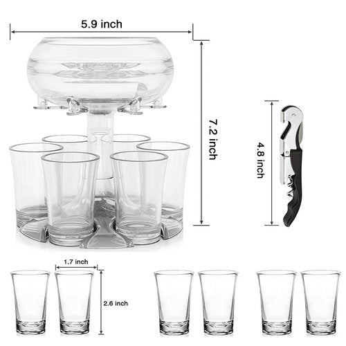 Adjustable Shot Glass Dispenser and Holder Made of Food Grade Plexiglass, Shot Dispenser with 6 Drinking Glasses for Kinds of Parties (Clear)