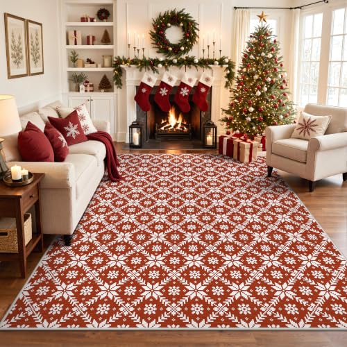 GENIMO Floral Red 3x5 Holiday Rug - Non-Slip Area Carpet for Living Room/Bedroom