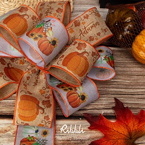 Ribbli Fall Ribbon, 6 Rolls Wired 2.5 in x 90 ft — Autumn Plaid & Maple Leaves Decorating Ribbon