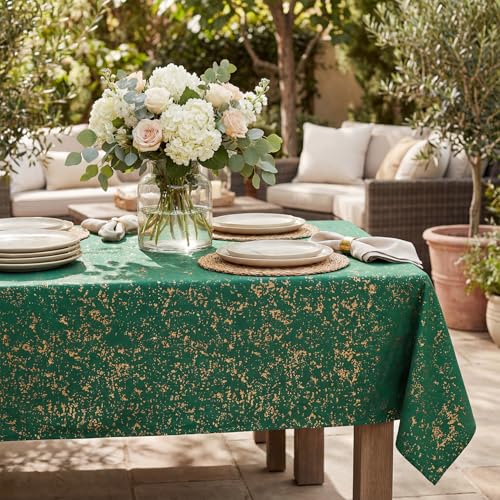 Horaldaily Green Tablecloth with Golden Sequin 60x84 Rectangular
