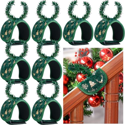 Purple Star 8 Pcs Green Railing Protection Garland Ties for Banister - Adjustable Non-Slip Garland Hangers