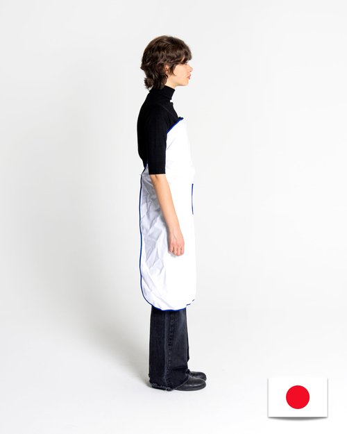 innovex ONE TOUCH APRON PRO WITH POCKET - Strapless Apron – No Shoulder Strain, White and blue kitchen Apron without ties - Waterproof Apron - Japan Brand