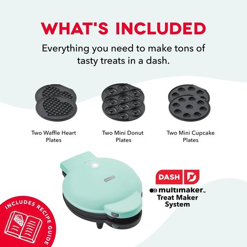 Dash MultiMaker® Treat Maker System - Create Mini Donuts, Cupcakes & Waffles - Easy Cleanup, Aqua