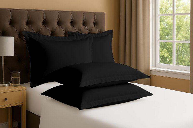 Cotton Metrics Linen 2 Pack Pillow Shams Queen Size 20x30 – 600 Thread Count 100% Organic Cotton Black Pillow Covers with 2 Inch Flange, Soft & Smooth Premium Hotel-Quality Pillowcases Set of 2
