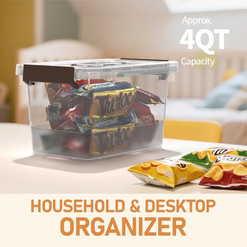 Clear Plastic Storage Bins by [Brand Name] - 8 Pack Latch Boxes with Handles | 4 Quart Multi-Purpose Solution