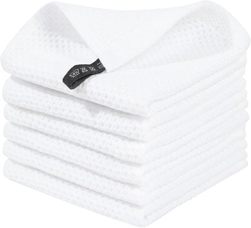 Homaxy 100% Cotton Kitchen Dish Cloths - Ultra Soft, Absorbent & Quick Drying | 12x12 Inches, 6-Pack, White