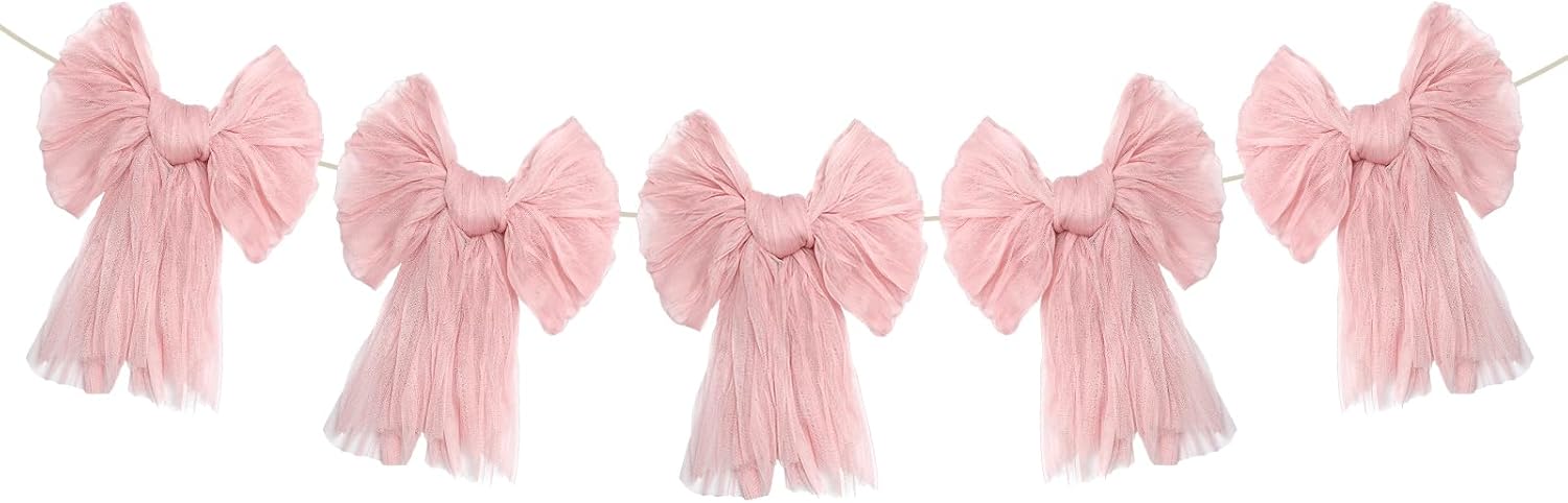 VitalCozy Pink Bow Garland Banner - Charming Decorations for Coquette Birthday & Baby Showers