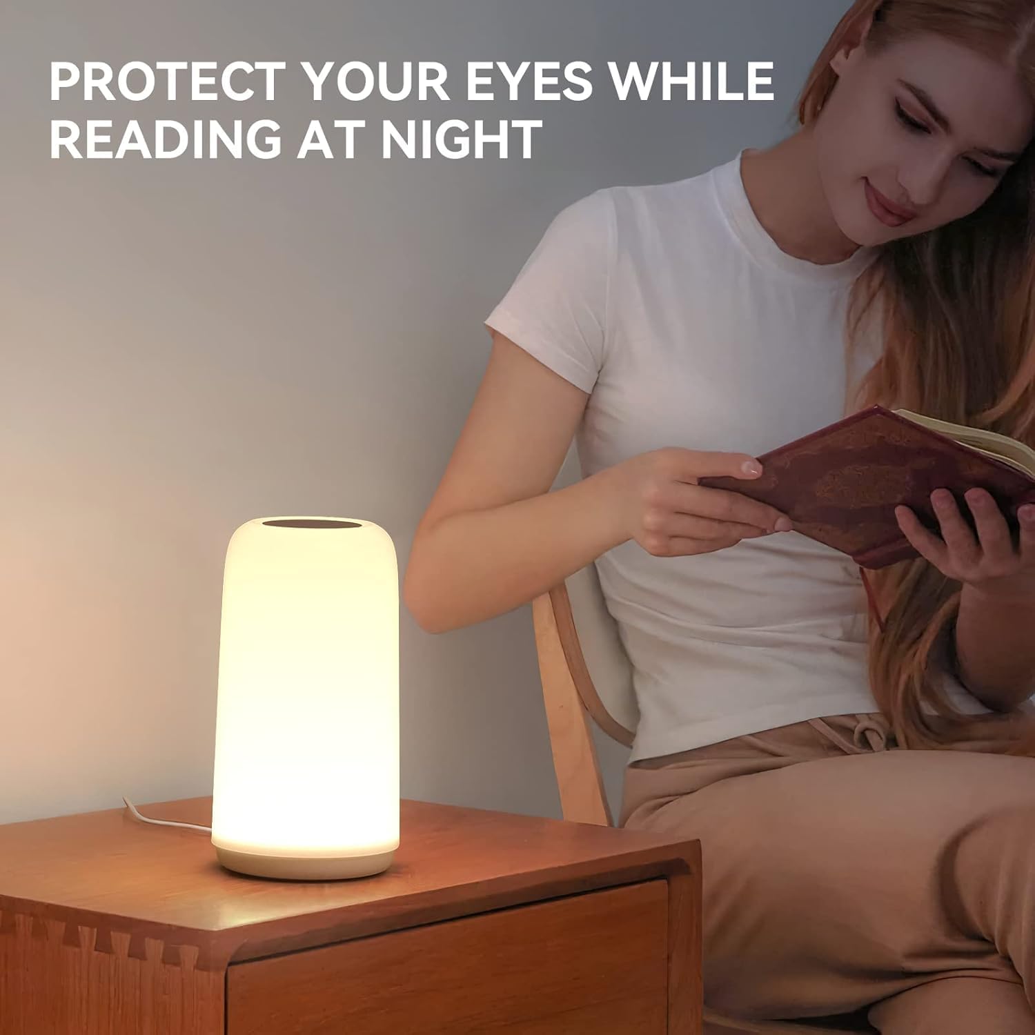 ROOTRO Touch Bedside Table Lamp - Sleek 3-Way Dimmable LED with RGB Mode | Multi-Color Nightstand Light
