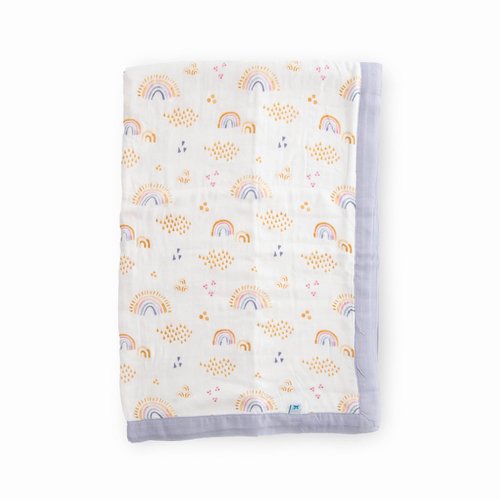 Little Unicorn Rainbows & Raindrops Deluxe Muslin Quilt | 100% Rayon Muslin from Bamboo | Super Soft Blanket | Babies and Toddlers | 30" x 40" | Machine Washable