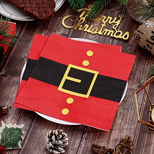 Christmas Paper Napkins 80 Pack - Santa Belt Design, Disposable Holiday Tableware