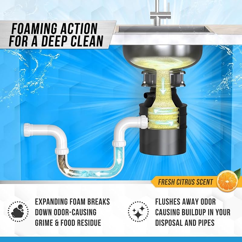 ACTIVE Garbage Disposal Cleaner and Deodorizer Tablets - 24 Pack XL Foaming Fresh Citrus Sink Freshener