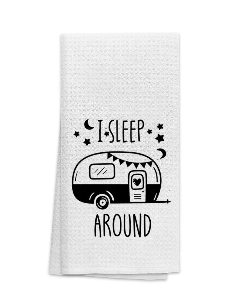 OHSUL I Sleep Around Funny Camping Highly Absorbent Kitchen Towels Dish Towels Dishcloth,RV Trailer Camper Hand Towel Tea Towel for Bathroom Kitchen Decor,Campers Camping Lovers Adventurers Gifts
