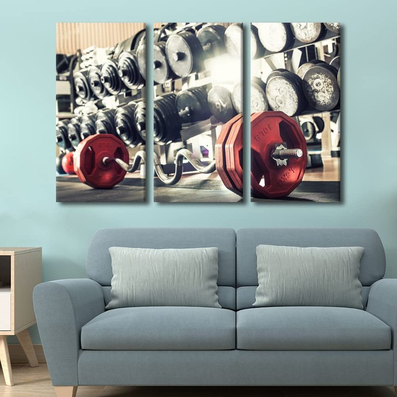 TUMOVO Sport Fitness Canvas Wall Art for Living Room Barbell Large Wall Art Bodybuilding Modern Artwork Motivational Contemporary Home Decor Print On Canvas Ready to Hang for Bedroom Office 60"Wx40"H