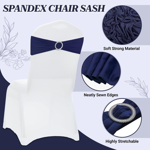 MDS Spandex Chair Sashes - Premium Stretch Covers with Buckle Slider for Weddings & Events | Navy Blue, Pack of 100
