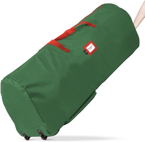 Handy Laundry Christmas Tree Storage Bag with Wheels - Heavy Duty 7.5 ft Capacity, Durable Green Zippered Container for Ornaments & Decorations