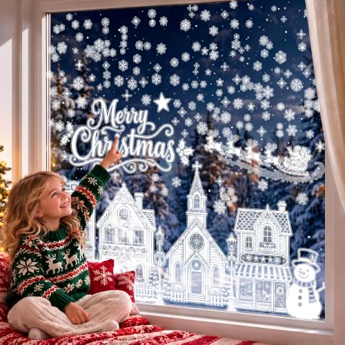 White House Window Clings - 9 Sheets Christmas Window Stickers for Glass - Double-Sided Decor for Party, Home, Classroom, Office - JOYGATHER