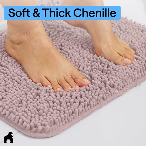 GORILLA GRIP Bath Rug Mat - Thick Soft Absorbent Chenille | Quick-Dry Microfiber, 30x20, Dusty Rose
