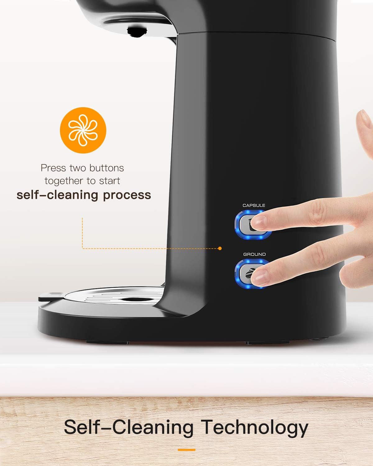 Skiennix Single Serve Coffee Maker - Brew K-Cup Pods & Ground Coffee | Thermal Drip, Self-Cleaning, Brew Strength Control