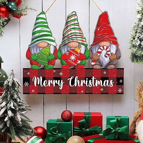 Merry Christmas Wooden Door Sign Gnome Welcome Decor for Holiday Porch & Home