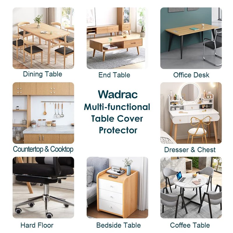 Wadrac Clear Table Protector Plastic Table Cloths PVC Night Stand Table Cover Mat Office Desk Mat Shelf Surface Protection Crystal Children Painting Cover Pad Transprent Rectangular 39.4x83 inch