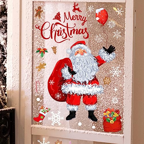 Runtoo Christmas Santa Window Decals - Removable Wall Art, Snowflake & Ornament Clings