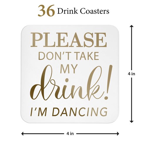 Lillian Rose Please Don't Take My Drink….I'm Dancing Set 36 Cardboard Coasters, Gold