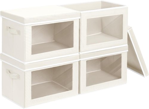 Homsorout Storage Bins - 4 Pack Large Fabric Storage Cubes with Lids & Handles | Beige Organizing Solution