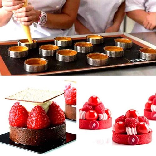 10 Pcs 2.76 Inch 304Stainless Steel Tart Ring, Heat-Resistant Perforated Cake Mousse Ring, Round Ring Baking doughnut tools (7cm)