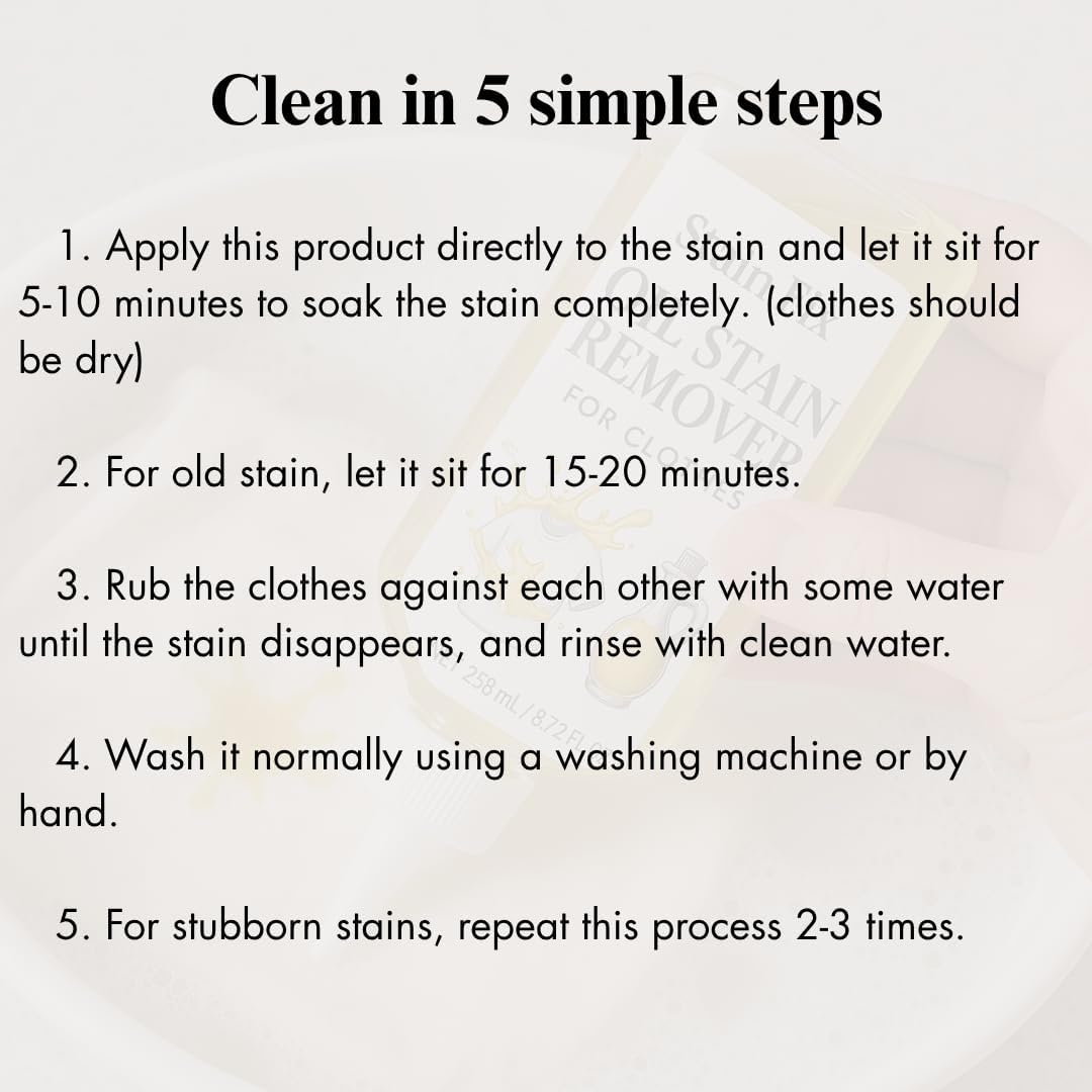 Oil Stain Remover by [Brand Name] | Effective Fabric Cleaner for Cooking & Engine Stains - 8.72oz