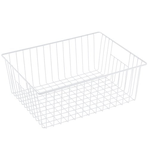 16" L x 12" W Wider Freezer Storage Organizer Baskets Container, Deep Metal Wire Chest Upright Refrigerator Divider Bins with Built-in Handles for Cabinet, Pantry, Closet, Kitchen, Pearl White