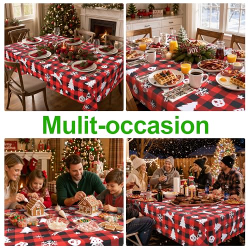 Smiry 60x120 inch Christmas Table Cloth with Flannel Backing - Reindeer/Tree/Snowflake Pattern, Waterproof Vinyl