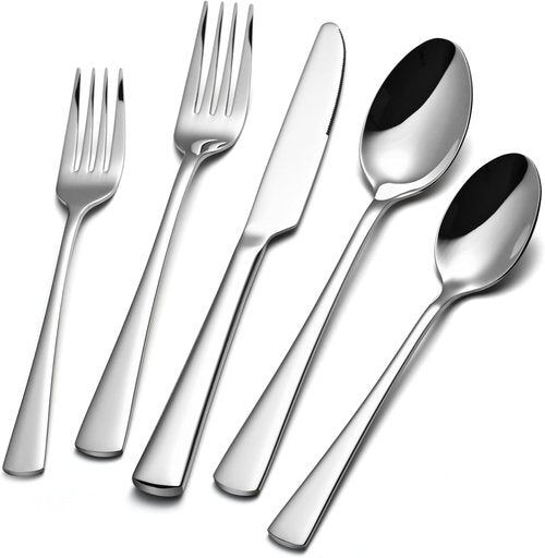 KINGSTONE 40-Piece Silverware Set for 8 | Forged 18/10 Stainless Steel Flatware, Dishwasher Safe