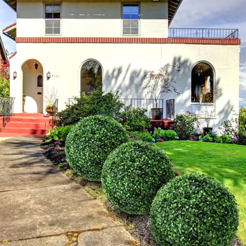 9-Inch Artificial Boxwood Topiary Balls, 2-Piece Faux Plant Sphere Set
