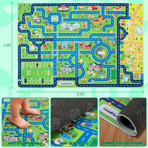 4x6 Kids Car Play Rug, Non-Slip Educational Area Mat for Playroom